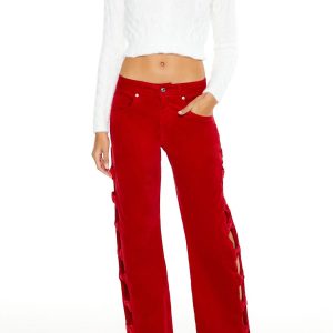 Bow Velvet Cutout Pants