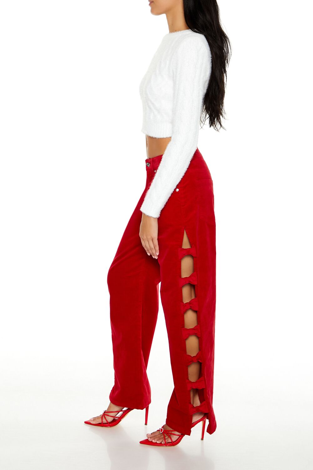 Bow Velvet Cutout Pants - Image 3