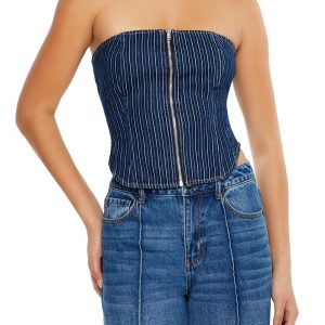 Striped Denim Tube Crop Top