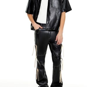 Two-Tone Faux Leather Flare Pants