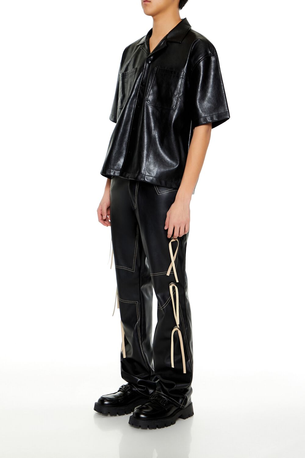 Two-Tone Faux Leather Flare Pants - Image 3