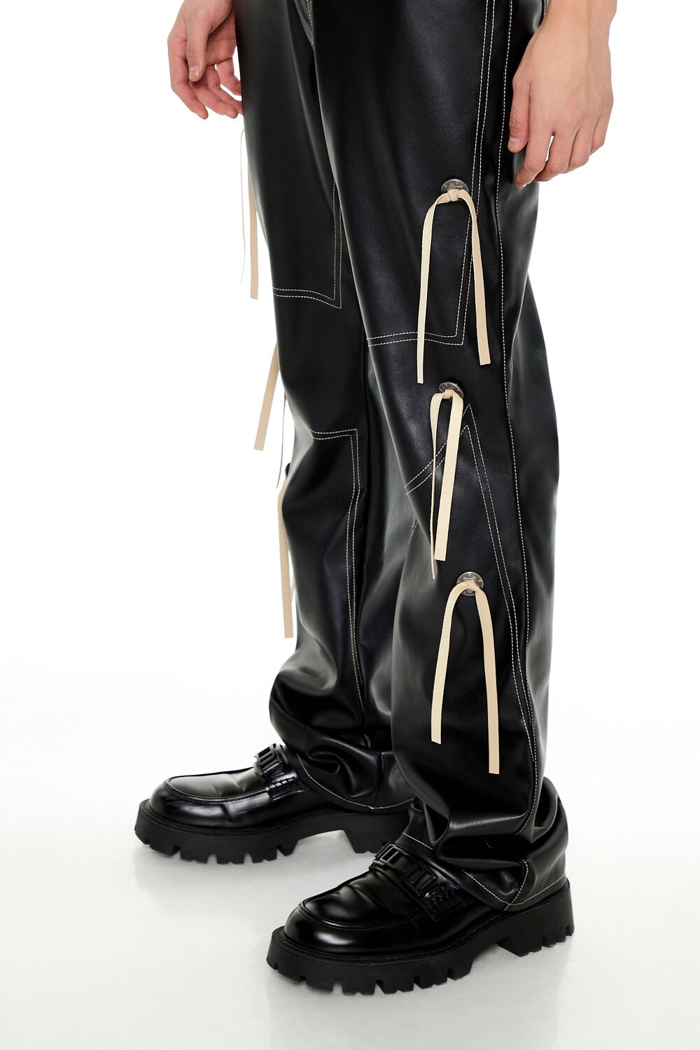 Two-Tone Faux Leather Flare Pants - Image 5