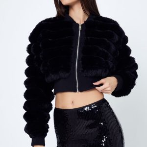 Faux Fur Cropped Bomber Jacket