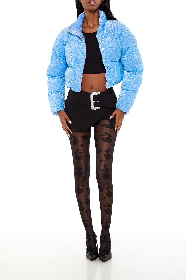 Sequin Faux Fur Puffer Jacket - Image 7