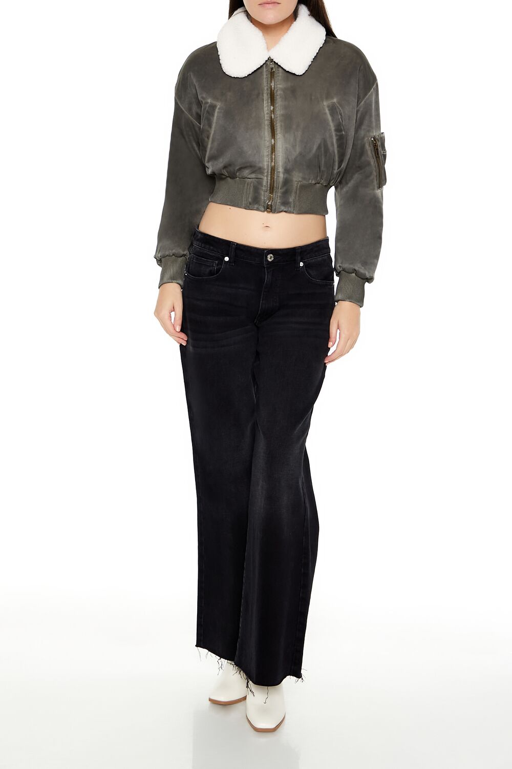 Oil Wash Cropped Bomber Jacket - Image 2