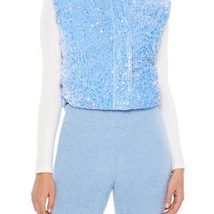 Iridescent Sequin Faux Fur Vest
