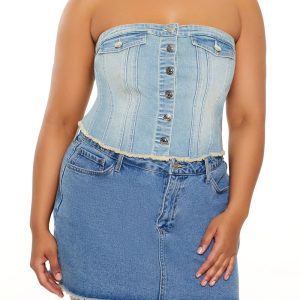 Plus Size Stretch-Denim Tube Top