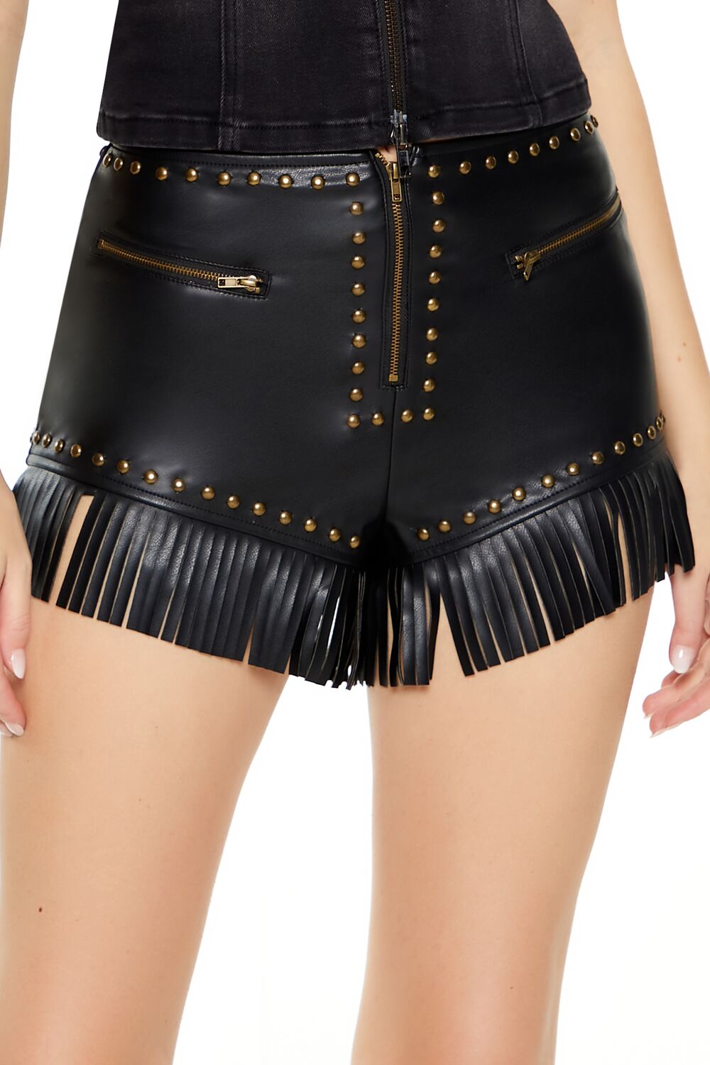 Faux Leather Fringe-Trim Shorts - Image 5