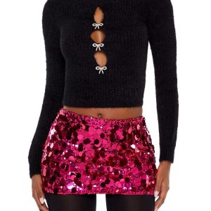 Faux Pearl Bow Cropped Sweater