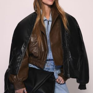 Faux Leather Utility Bomber Jacket