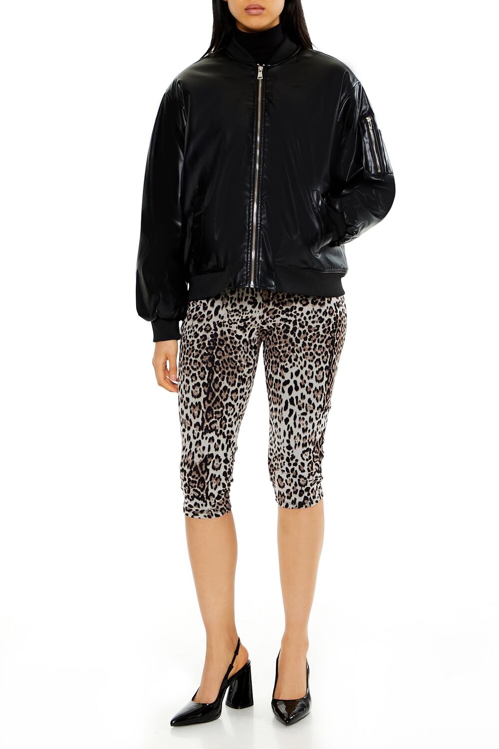 Faux Leather Utility Bomber Jacket - Image 2