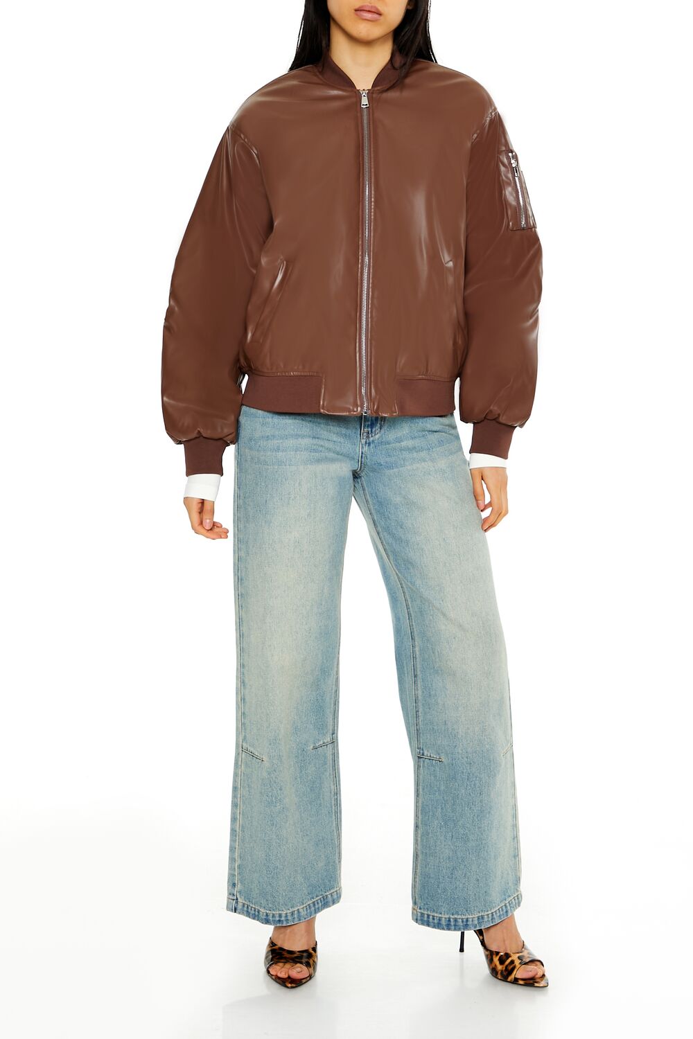 Faux Leather Utility Bomber Jacket - Image 8