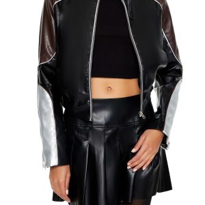 Metallic Colorblock Moto Jacket
