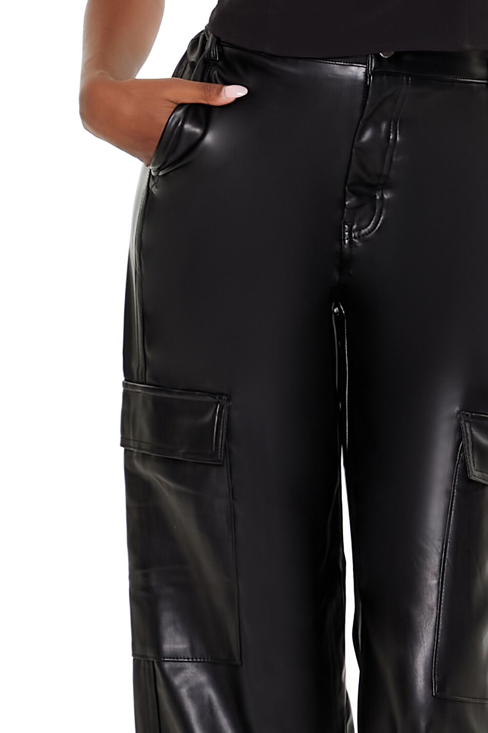 Faux Leather High-Rise Cargo Pants - Image 5