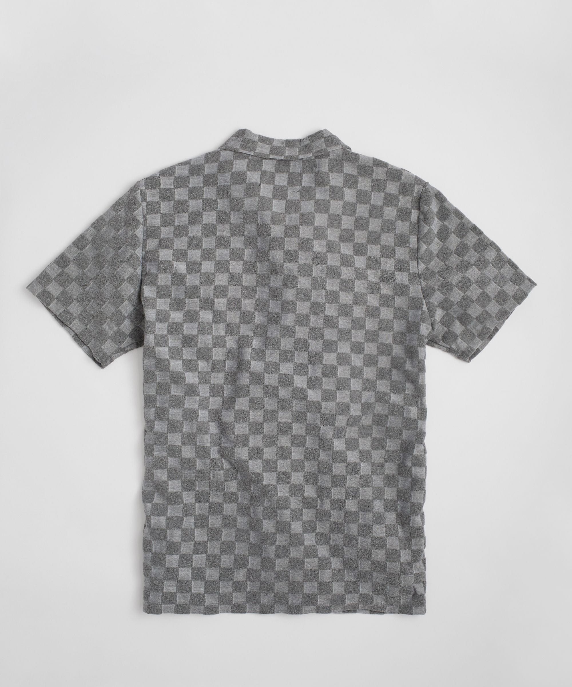 Checkerboard Towel Color Blocked Short Sleeve Button Down Shirt - Grey - Image 4