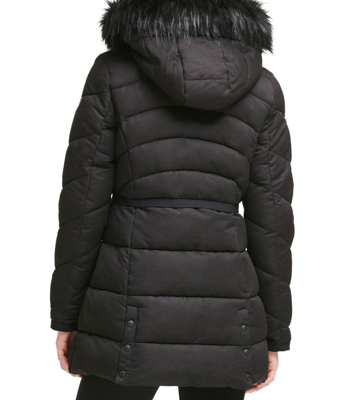Faux Fur Trim Puffer Jacket 1 Black - Image 3