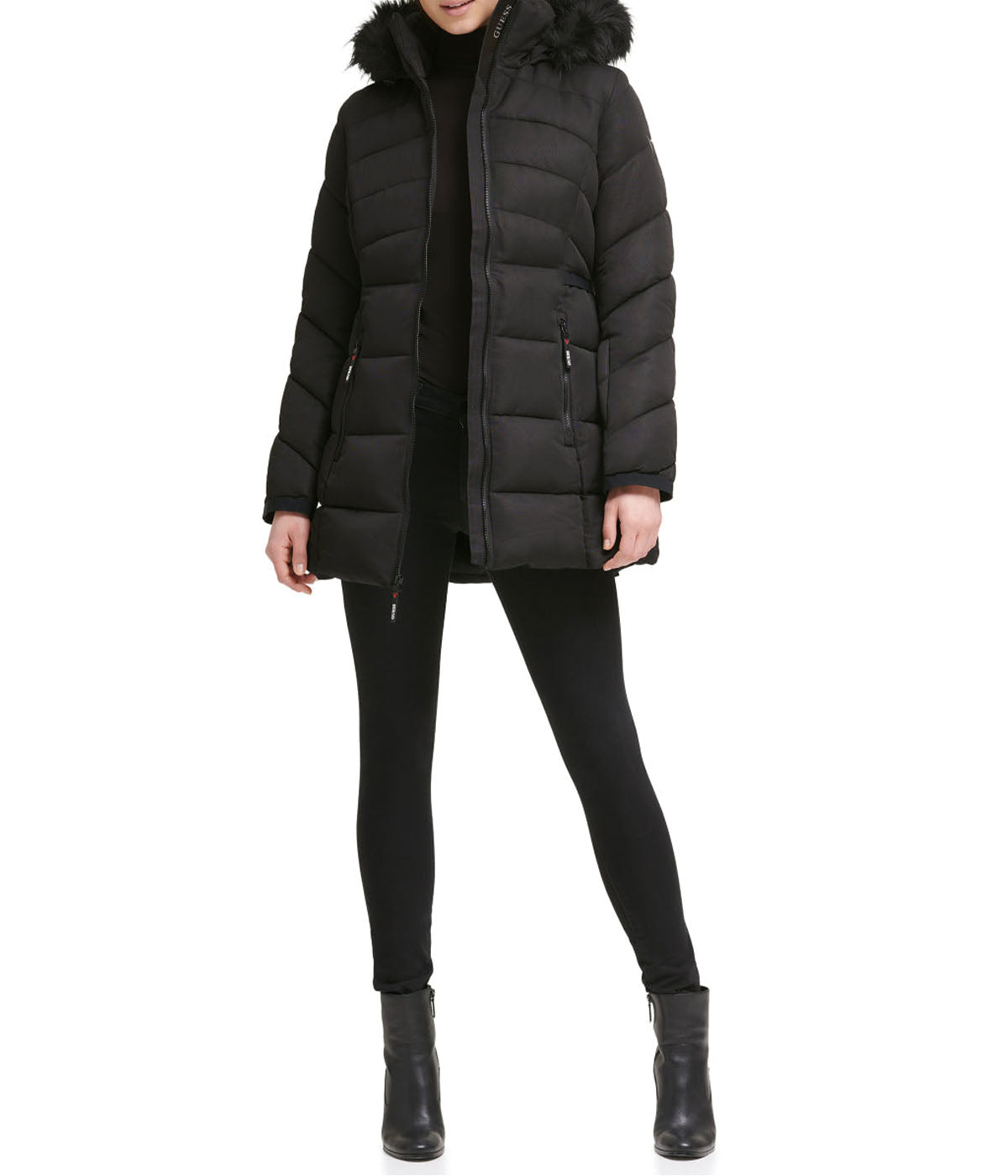 Faux Fur Trim Puffer Jacket 1 Black - Image 2