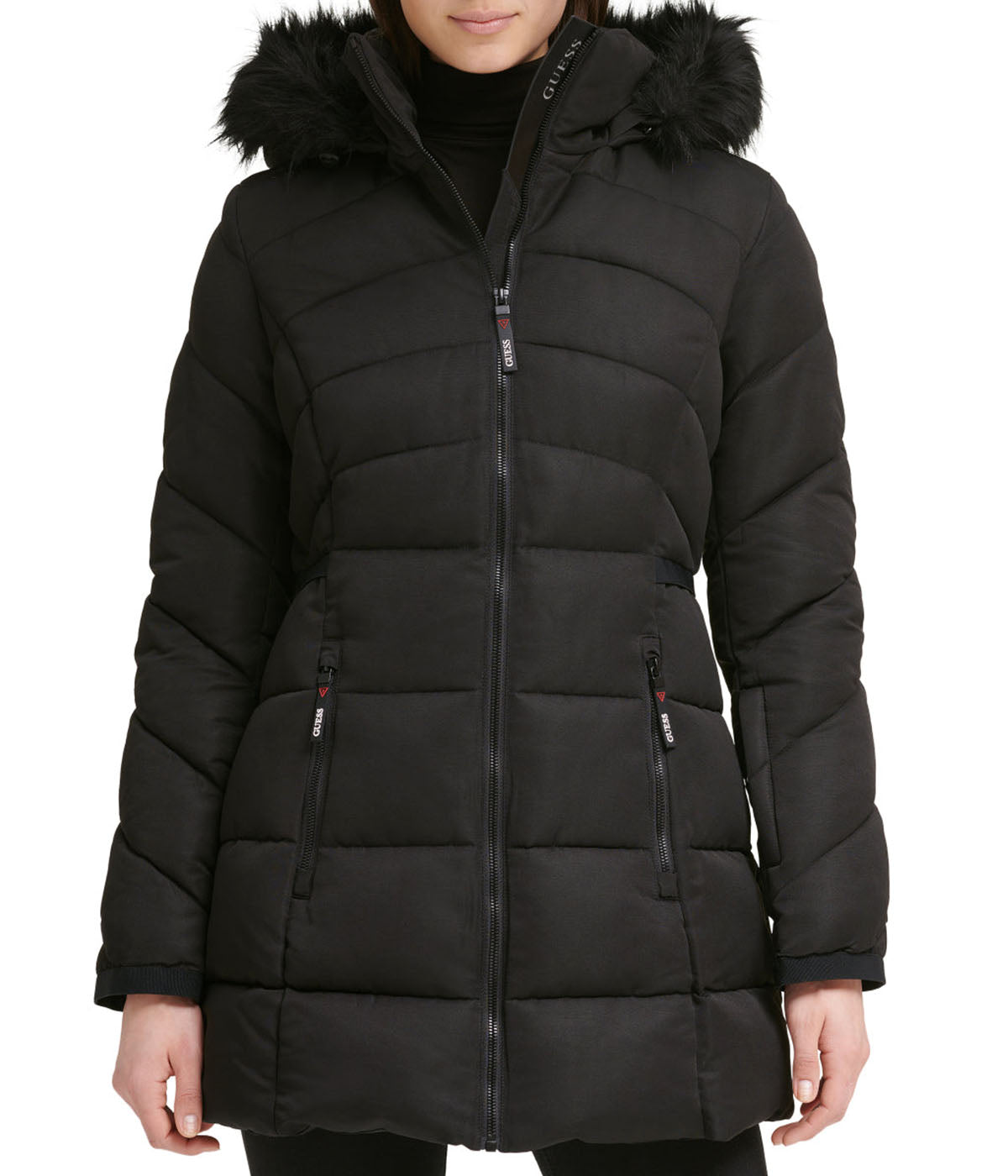 Faux Fur Trim Puffer Jacket 1 Black - Image 5