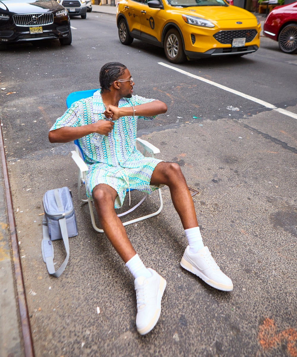 Textured Knit Short Sleeve Button Down Shirt - Light Blue - Image 24