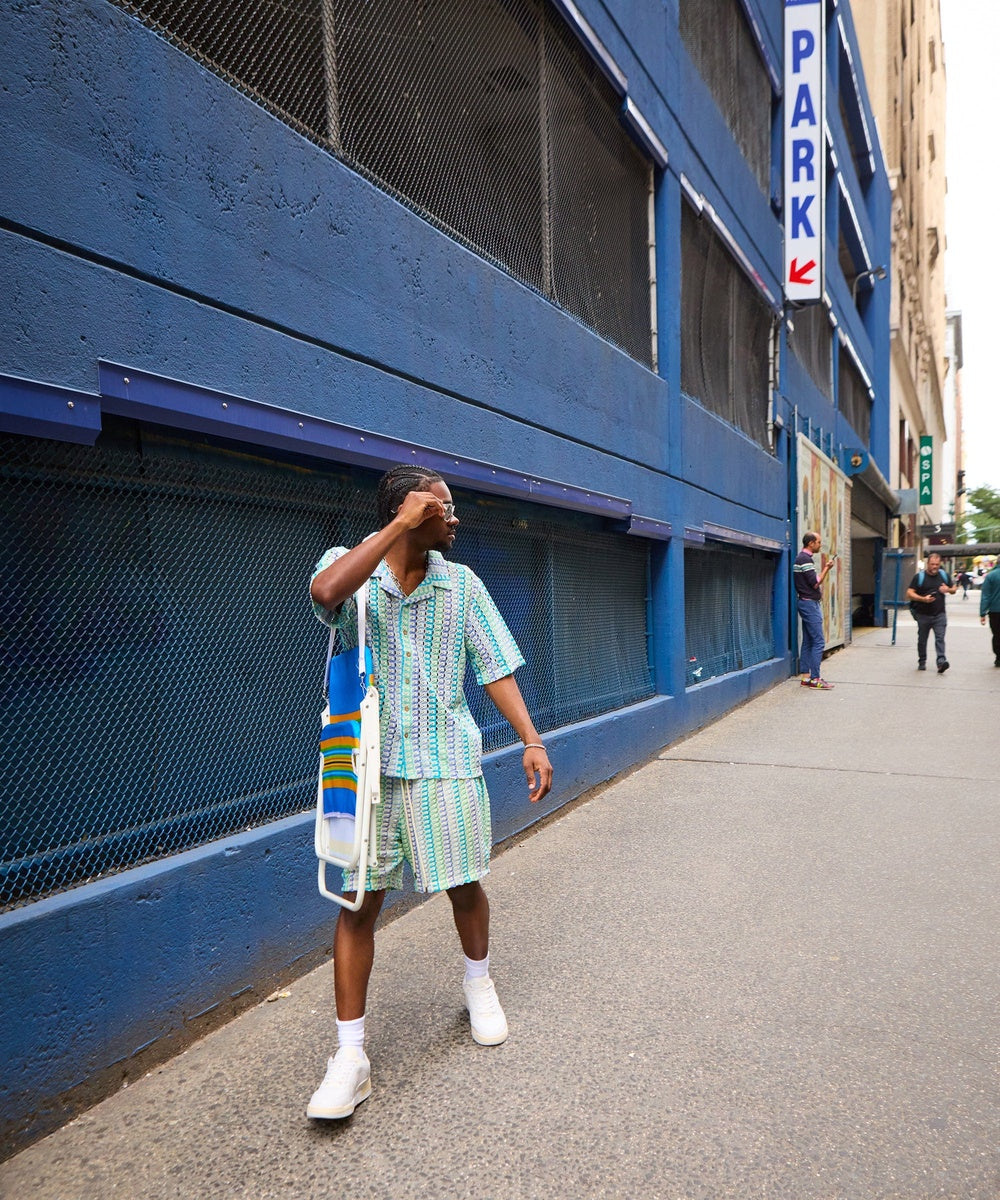 Textured Knit Short Sleeve Button Down Shirt - Light Blue - Image 11
