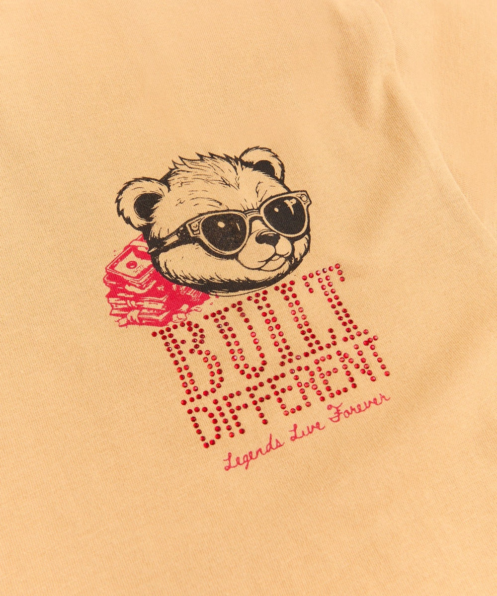 Built Different Rhinestone Short Sleeve Tee - Khaki - Image 3