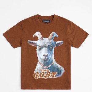Goat Rhinestone Short Sleeve Tee - Brown