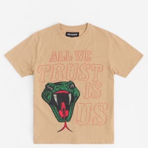 All We Trust Is Us Embroidered Short Sleeve Tee - Khaki