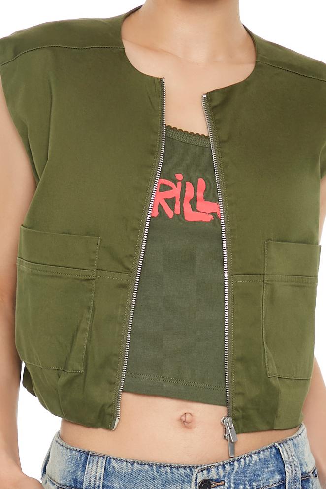 Satin Zip-Up Cropped Vest - Image 3