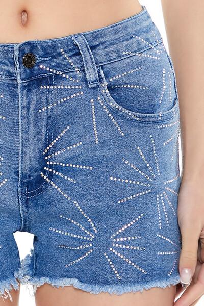 Frayed Rhinestone Denim Shorts - Image 12