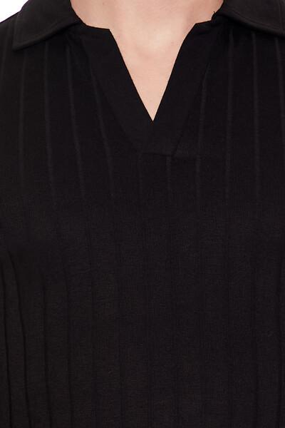 Ribbed Open V-Neck Polo Shirt - Image 5