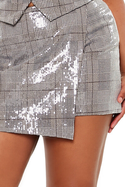 Plus Size Sequin Plaid Mini Skort - Image 5